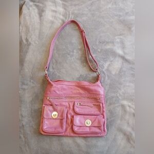Danier Pink Leather Shoulder Bag Y2K Multi-Pocket Purse